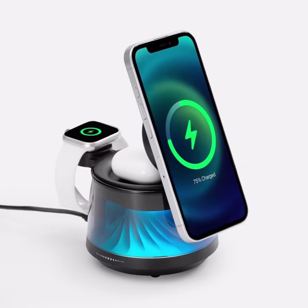 Bluetooth-колонка с подсветкой и беспроводной зарядкой Quantium, черная