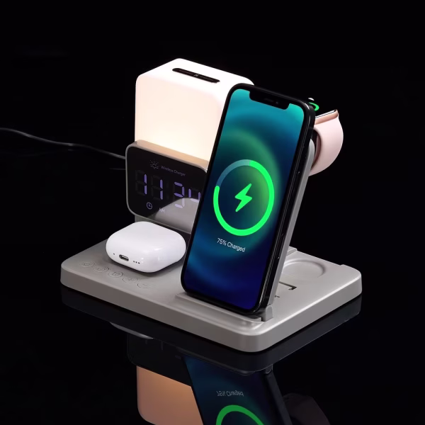Зарядная станция с электронными часами и подсветкой Large Charge ver.3, серая